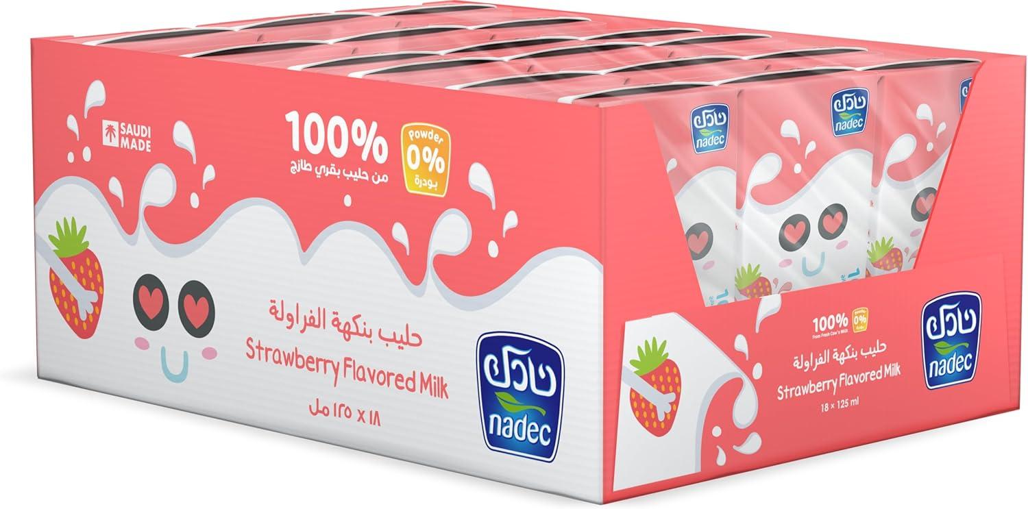 كرتون حليب نادك بنكه الفراولة 18 عبوه سعة 125 مل