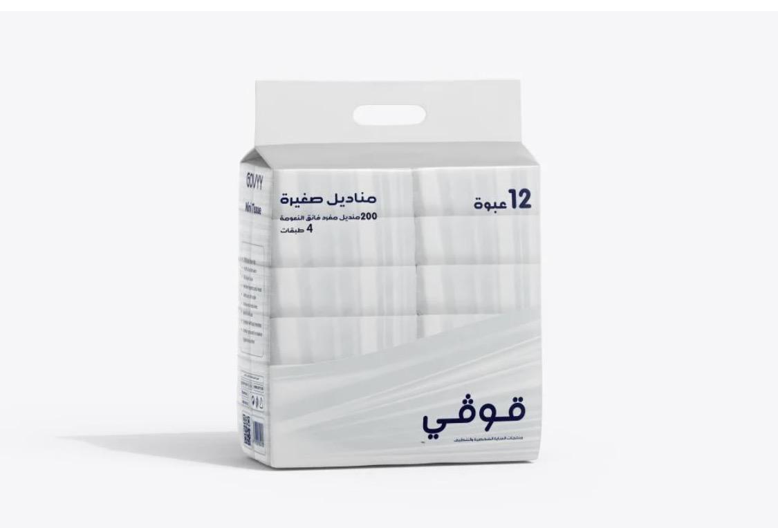 مناديل قوفي 200منديل 4طبقات ميني غلاف 12 رزم
