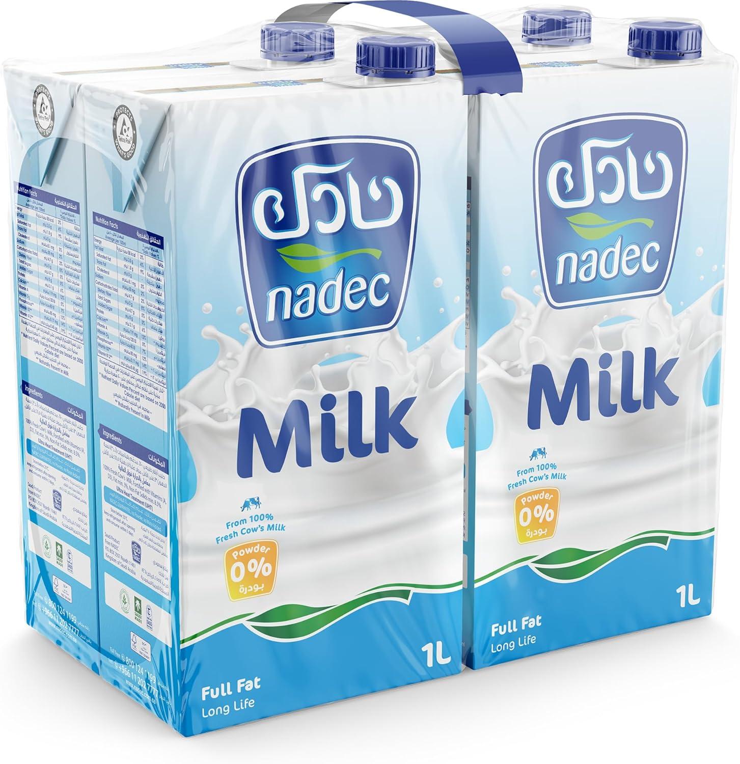 حليب نادك كامل الدسم معقم بدرجة حرارة عالية، 4 × 1 لتر