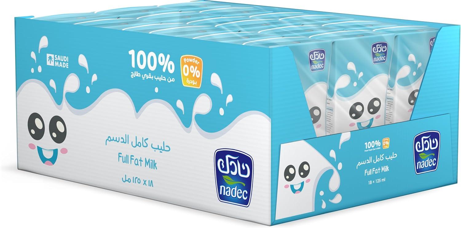 كرتون نادك حليب كامل الدسم معالج بالحرارة 18 × 125 مل