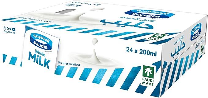 حليب كامل الدسم من السعودية، 24 × 200 مل