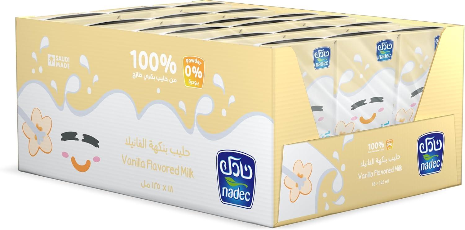 كرتون حليب نادك بنكه الفانيليا 18 عبوه سعة 125 مل